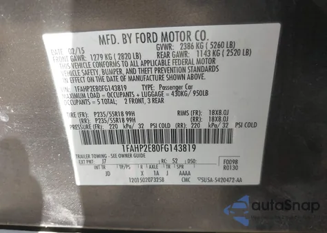 2015 Ford Taurus Sel from USA, damaged, VIN 1FAHP2E80FG143819